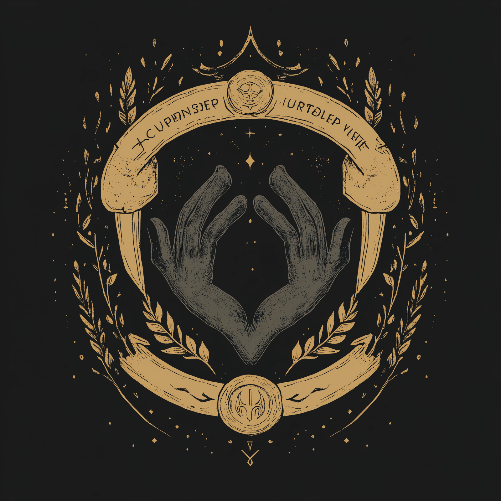 Open Hands between fig leaves, a symbol of support and protection.